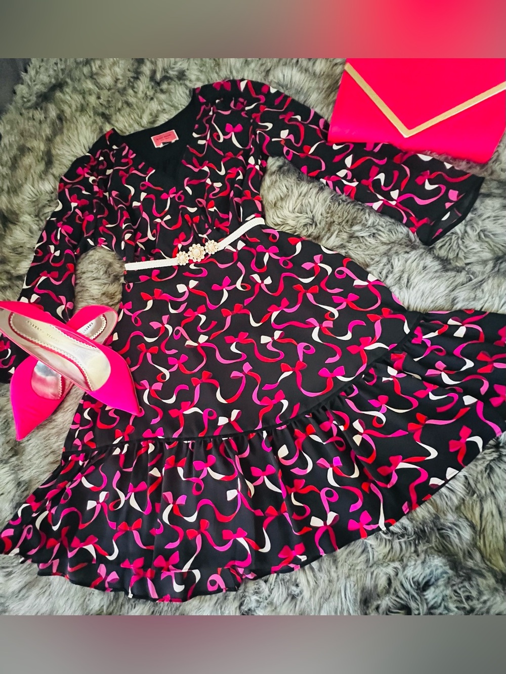 kate spade Black dress  with Pink and Cream Print